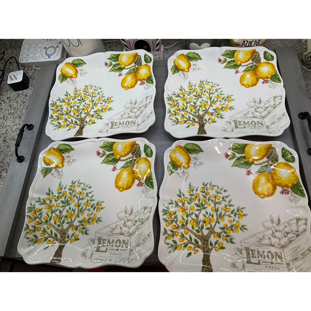 LARGE MAXCERA LEMON TREE SKETCH SQUARE DINNER PLATES‎